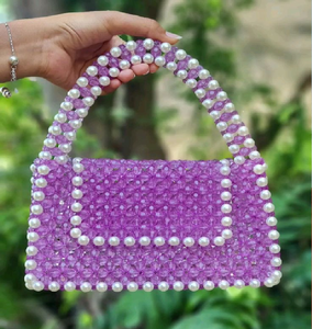 Trendy multi-blue crystal beaded <b>heart</b>-shaped mini <b>bag</b> with a vibrant zigzag pattern and comfortable handle, at wholesale prices - Product Image 2