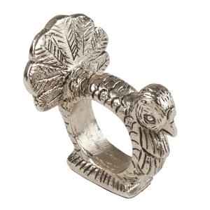 Anillo de Servilleta de Latón Plateado con Forma de Pavo Real, para una Elegante Decoración de Mesa, Eventos Festivos y Regalos, de la India - Product Image 1