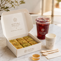 Boîte cadeau personnalisée AT PACK UAE pour desserts avec logo, pour gâteau à la mangue, kunafa, confiseries, café et pâtisserie à emporter