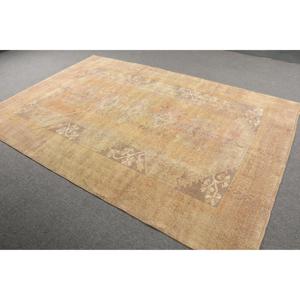 Turkish Vintage Rug, 6.2x9.2 ft Rug, Brown <b>Yellow</b> Floral Rug - Product Image 2