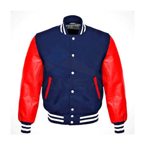 Chaqueta Universitaria Roja y Azul Estilo Béisbol para Hombre con Diseño de Dos Tonos, Cierre Clásico con Botones a Presión y Ajuste Cómodo - Product Image 1