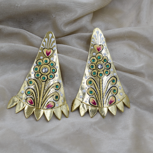 Pendientes de tuerca de pintura Tanjore multicolor chapados en oro, pintura a mano, pendientes de latón hechos a mano, joyería de moda para venta al por mayor a granel - Product Image 3