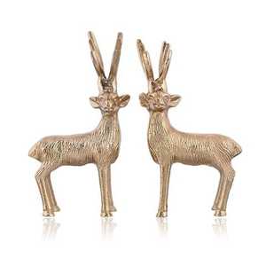 Juego de 2 Ciervos de Aluminio Fundido de Alta Venta, Acabado Dorado, para Oficina, Hogar, Mesa, Escritorio, Escultura Decorativa Navideña - Product Image 1