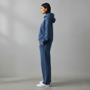 Custom High Quality 100g Cotton <b>Fleece</b> Streetwear Tracksuit Women Blue Skinny Fit Above Knee Hoodie Sweatpants Two Piece Set - Product Image 3