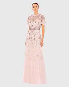 Elegante Vestido de Noche con Lentejuelas y Cuentas, Diseño de Hombro Descubierto, Corte Ajustado, Manga Larga, Vestido de Fiesta, Vestido Largo - Product Image 1