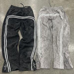 Pantalon évasé gris chiné personnalisé de haute qualité pour homme, style punk, avec patchwork superposé - Product Image 1