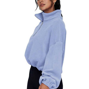 Femmes de haute qualité demi fermeture éclair sport surdimensionné sweat manches longues personnalisé solide conception unie Fitness léger hiver - Product Image 6