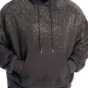 Sweat à capuche pour homme orné de strass, en coton premium, polaire épais, logo personnalisé, streetwear de luxe, fournisseur OEM ODM - Product Image 4