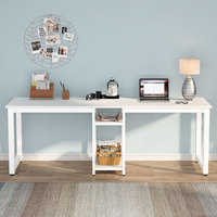 Bureau d'ordinateur en bois blanc de 78 pouces, long, pour deux personnes, avec étagères ouvertes en dessous, pour le bureau à domicile