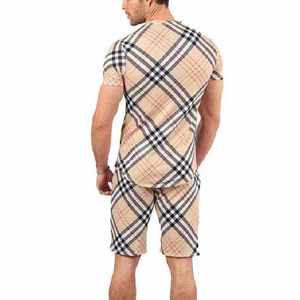 Summer Men's Casual Plaid Plus Size Quick Dry 100% Cotton Custom Logo T-shirt and Shorts <b>Sets</b> - Product Image 2