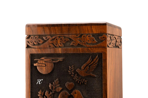 Urna de cremación artesanal de palisandro Árbol DE LA VIDA Diseño de pájaro Recuerdo conmemorativo Urna de cremación decorativa para cenizas - Product Image 6