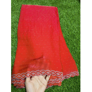 Tela de seda Premium de dos tonos para saris, dupattas y vestidos | Bordado de borde de diamantes | Cargo de envío adicional - Product Image 4