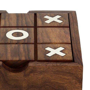 Artisanat en bois Vintage-Naught and Cross TIC TAC Toe - Solitaire 2-en-1 Game Box/tic tac Toe pour enfants/adultes Fabriqué en Inde - Product Image 2