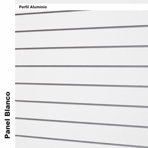 Panneaux de mur à lamelles renforcés blancs de 19 mm avec inserts en aluminium naturel de 1,2 mm 1200x2440 mm Fabriqués en Espagne Catégorie de produit Panneaux d'affichage - Product Image 2