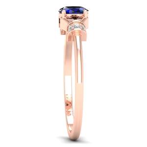 Anillo de Zafiro Azul de Corte Ovalado de 0.35 Quilates en Oro Sólido de 14K de Alta Calidad REYES, Certificado GRA, Joyería Fina con Moissanita - Product Image 3