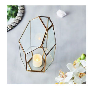 Superior Best Quality Brass Border Gold Finished Clear <b>Glass</b> Tabletop Decoration <b>Terrarium</b> Garden Decoration Centerpiece Usage - Product Image 1