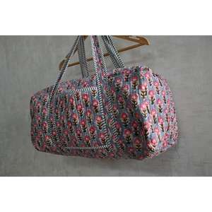 Boho Luxury Cotton Quilted Floral Duffle <b>Bag</b> <b>Indian</b> Hand Block Print Zipper Lightweight Travel Shoulder <b>Bag</b> for Weekend Trips - Product Image 3