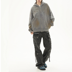 Hiver Personnalisé Haute Qualité Vente en Gros Multi Couleur Mode Poche de Rue Motif Imprimé Logo Hommes Strass Hoodie Casual - Product Image 4