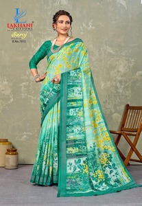 คอลเลคชั่นผ้าส่าหรีพิมพ์ลายผ้าฝ้าย ดีไซน์หรูหรา โดดเด่นไม่ซ้ำใคร สำหรับผู้หญิง ใส่ไปงานปาร์ตี้ ฤดูร้อน ฤดูหนาว พร้อมลายพิมพ์ดีไซเนอร์ แห้งเร็ว - Product Image 2