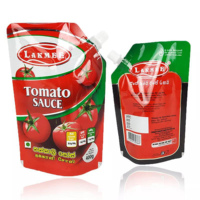Pochettes souples personnalisées à bec verseur avec impression offset en PE pour emballage de ketchup, jus et sauces