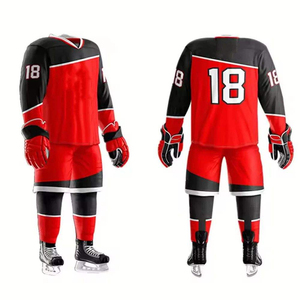Maillot de hockey sur glace personnalisé en maille 100% polyester, haute qualité, séchage rapide, respirant, ensemble rouge, uniforme unisexe pour adultes - Product Image 2