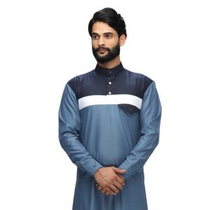 Thobe musulman pour homme, nouveau modèle arabe, panneau personnalisé, couleur unie, teinture personnalisée, logo personnalisé, rayure blanche sur la poitrine, robe longue en coton - Product Image 1