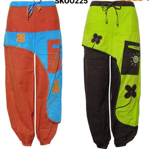 Pantalones de algodón bohemios de calidad de diseñador para mujer, a la moda ropa de verano, cierre de cintura elástica, parches de tela transpirable no tejidos - Product Image 1