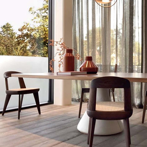 เก้าอี้รับประทานอาหารทำด้วยมือทำจากไม้พร้อมเบาะหนังพนักพิงโค้งสไตล์นอร์ดิกเฟอร์นิเจอร์ทันสมัยสำหรับบ้านคาเฟ่ร้านอาหาร - Product Image 6