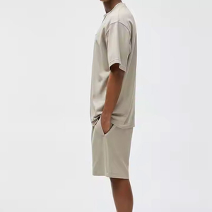 Ensemble short et t-shirt décontracté en polyester/coton pour homme, imprimé, respirant, surdimensionné, lavé à la sueur, en tissu éponge uni, séchage rapide - Product Image 4