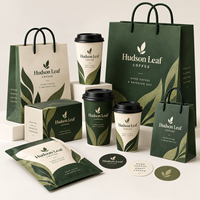 Ensemble d'emballages personnalisés pour café AT PACK avec logo imprimé sur les gobelets, les sacs, les boîtes et les fournitures à emporter pour les cafés et les restaurants