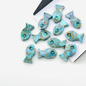 Piedra preciosa turquesa de cobre Natural, 7x14mm, tallado en forma de pez, increíbles ingredientes de joyería para abalorios sueltos, fabricación de joyas raras - Product Image 1