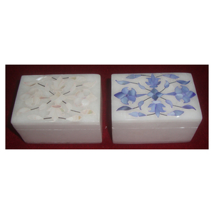 Boîte de serpillière en marbre blanc pour aliments secs et chocolat, boîte incrustée de serpillière en marbre blanc et bleu de couleur nacre - Product Image 1