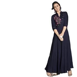 Heavy Riyon Long Kurti con trabajo de bordado para venta en línea - Product Image 1