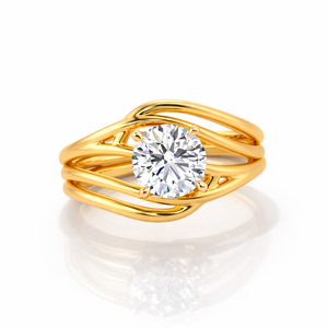 14K Gold Moissanite Diamond Solitaire <b>Ring</b> Round Cut with Elegant 14k Gold Band - Product Image 1