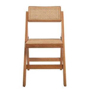 Chaise pliante moderne en teck massif avec assise en rotin, chaise d'appoint en bois pour la maison, le restaurant, l'hôtel, le mobilier d'extérieur, chaise de jardin - Product Image 1
