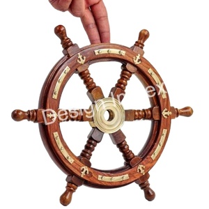 Rueda de barco antigua decorativa modelo de oficina y decoración del hogar al por mayor rueda de barco de madera objeto decorativo en artículo náutico - Product Image 1