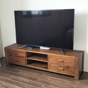 Soporte de TV de teca moderno nórdico con 4 cajones, muebles de sala de estar de madera de estilo de diseño chino para el hogar o el Hotel - Product Image 1