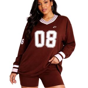 Camisetas Personalizadas Estilo Y2K Marrón, Oversize, para Fútbol y Baloncesto, Cuello en V, Corte Cuadrado, Camisetas Cortas Vintage de Fútbol Americano para Mujer - Product Image 1