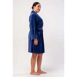 Robe longue en velours de coton pour femme, taille XXL, avec poches et col montant - Bleu marine - Bleu marine - Product Image 3