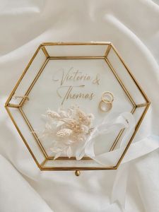 Luxury Gold Hexagon Glass Jewelry <b>Box</b> Wedding <b>Ring</b> Bearer <b>Box</b> Clear Geometric Keepsake Glass <b>Box</b> For Preserved Flower Decor - Product Image 5