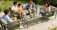 Salon de jardin en rotin 4 pièces avec coussins, structure en acier, résistant aux intempéries, assise profonde