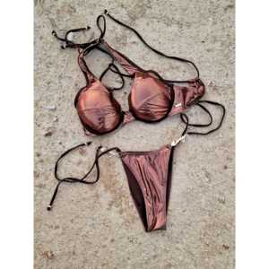 Lumija Swimwear Monique XS Luxurious <b>Bronze</b> Faux Leather Bottom <b>Bikinis</b> & Beachwear Stylish Poolside Attire - Product Image 4