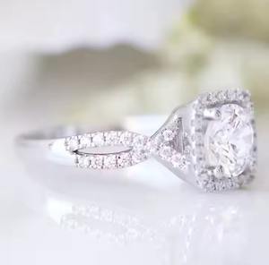 Anillo de compromiso de diamante cultivado en laboratorio de oro blanco de 14 quilates para mujer, conjunto de Halo, banda de boda, joyería fina para fiesta nupcial o regalo - Product Image 2