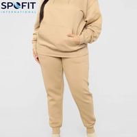 Conjunto de chándal de invierno para mujer de talla grande, dos piezas, con hombros caídos, sudadera con capucha y pantalones de chándal, color liso, ecológico, ropa casual, venta al por mayor, barato
