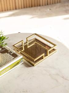 Gold Plated Square Coral <b>Tray</b> with Set of 2 Metal Restaurant Serving <b>Tray</b> for Coffee <b>Tea</b> and Drink Barware Wine <b>Tray</b> - Product Image 4