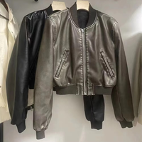 Blouson court rétro pour femme, style automne-hiver, couleur unie, fermeture éclair, décontracté, polyvalent, en cuir, imperméable et respirant