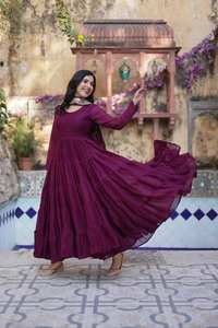 Vestido de seda tradicional de diseñador Premium indio para mujer con bordado Zari lentejuelas traje largo de fiesta de boda para mujeres y niñas - Product Image 3