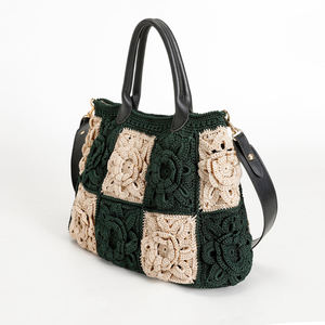 DearHot Sale Wholesale Customizable Handmade Crochet Color Blocked Floral Tote <b>Bag</b> Cotton Open Shoulder Strap for Daily Casual - Product Image 1