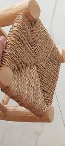 Tabouret en bois et en jonc de mer Vintage, tabouret en jonc de mer tressé, banc en bois de Berber - Product Image 4