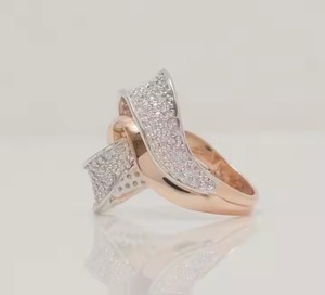 14K Or Massif Original Moissanite Diamants Deux Tons Anneau Vague Crossover Cocktail Déclaration Bijoux Cadeau pour Elle - Product Image 6